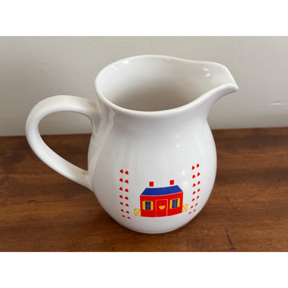 Vintage 1980s Country Farmhouse Style Pitcher with House and Hearts Motif - Picture 2 of 8